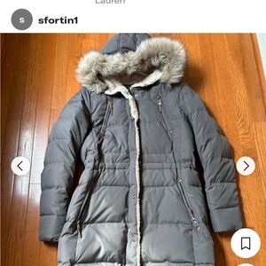 Ralph Lauren Gray Down Puffer Jacket parka with detachable Fur Hood size small